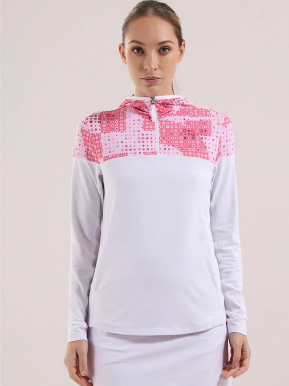 CHERVO POLVERE Women’s Half-Zip Hooded In Bloom Fusion